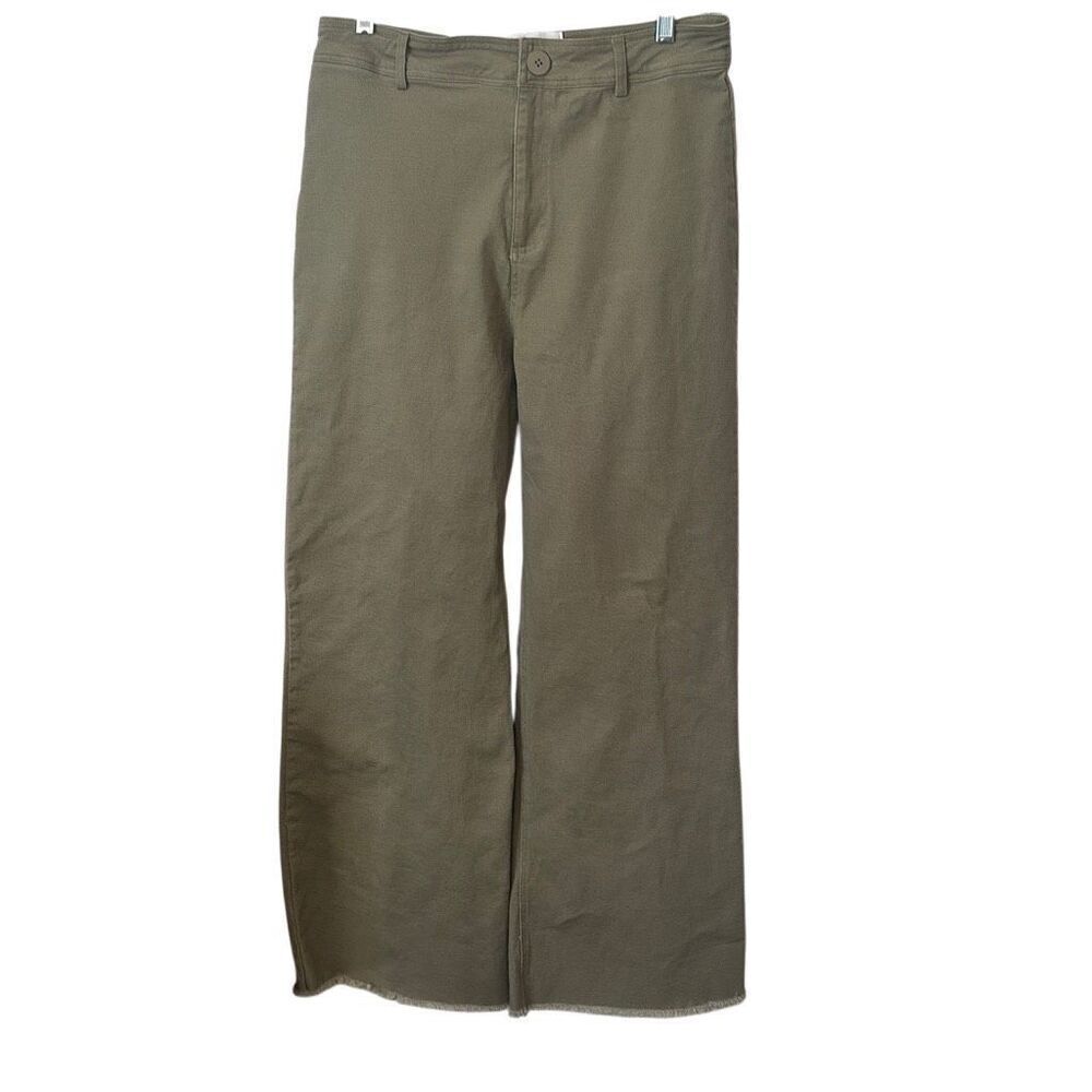 Neutral Ground Green Raw Hem Wide Leg Casual Highrise Stretch Pants L